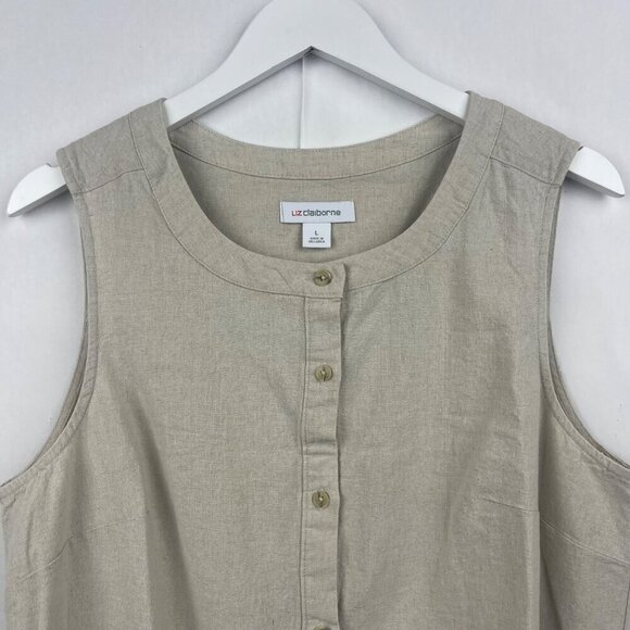 Liz Claiborne Linen Button-Up Sheath Tank Dress Size L - Picture 5 of 9